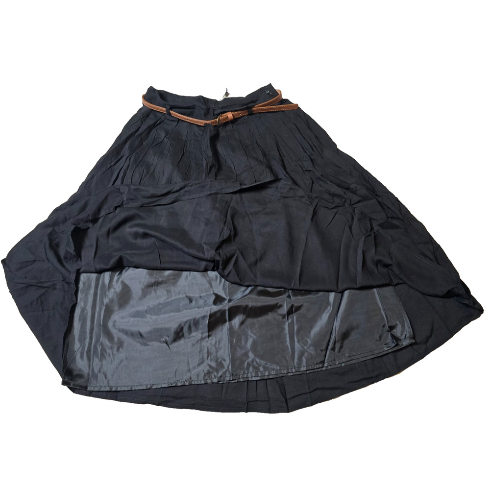 NWT Tulip B Black Cotton Midi A-Line Skirt Belted Lined Side Zip Size Small - Picture 5 of 8